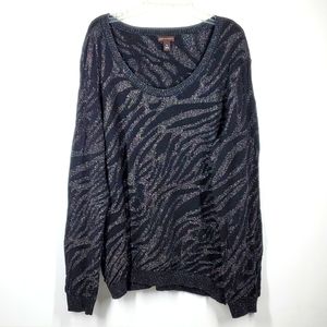 Dana Buchman Scoopneck Pullover Black Silver Zebra Sweater XL EUC